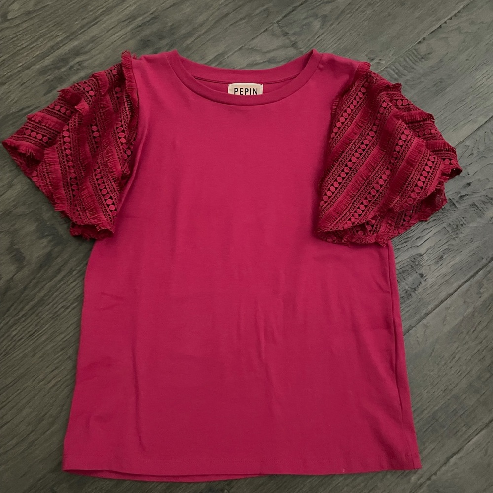 Anthropologie Burgundy Flutter Sleeve Blouse